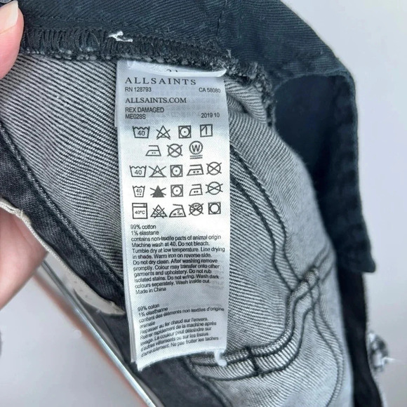 All Saints Rex Damaged Slim Fit Jeans Black Charcoal Distressed Size 31 - Picture 8 of 11